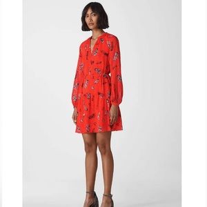 WHISTLES
Alair Feather-print Dress In Red/multi